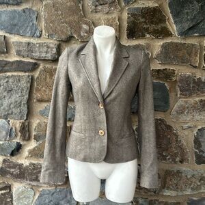 Ted Baker London Wool Blend Herringbone Pattern Blazer Jacket in Tan Size 2